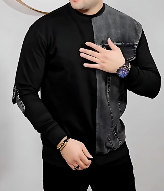 Men's Patchwork Denim Long-Sleeved Top