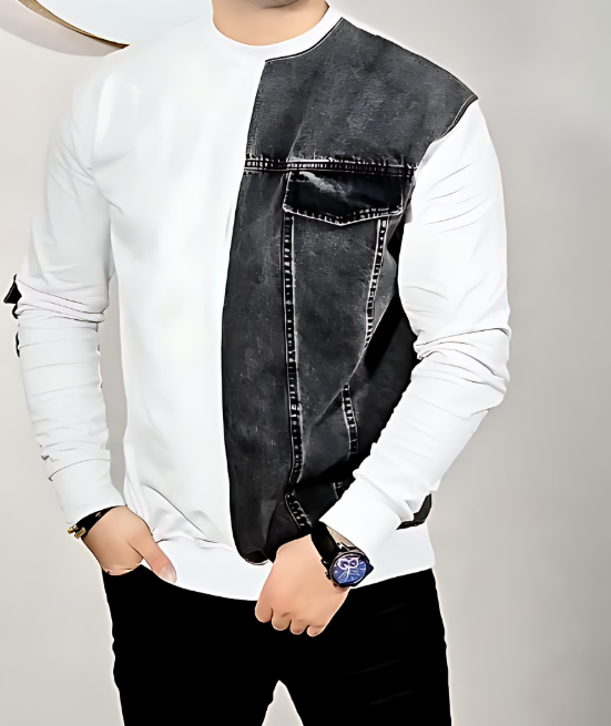 Men's Patchwork Denim Long-Sleeved Top