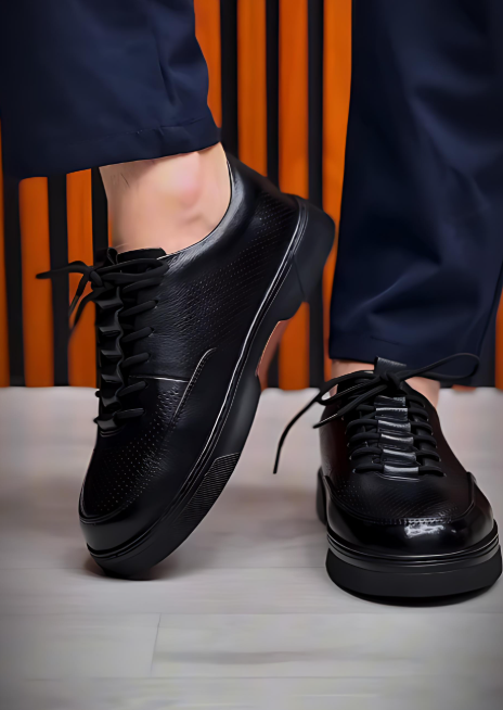 Black Lace-Up Casual Leather Shoes
