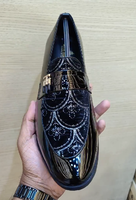 Men's Black Patent Leather Slip-On Shoes