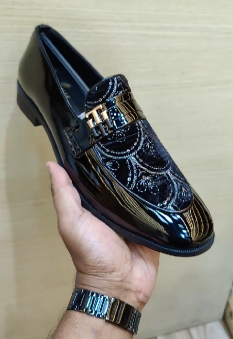 Men's Black Patent Leather Slip-On Shoes