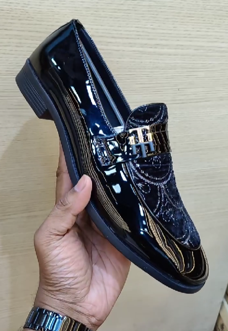 Men's Black Patent Leather Slip-On Shoes
