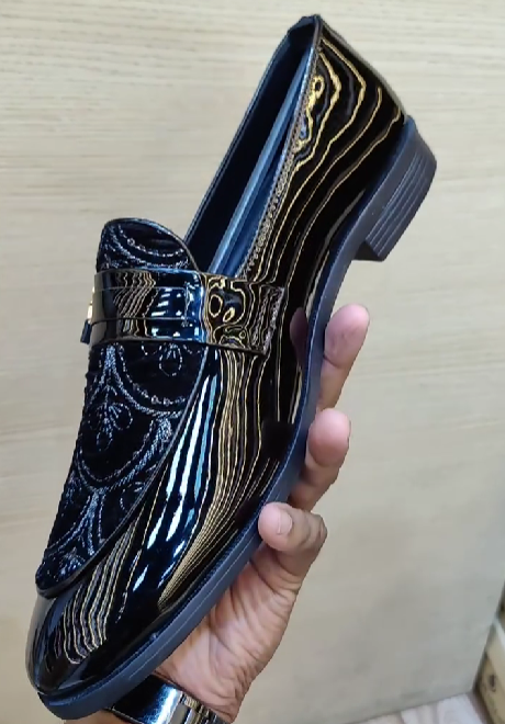 Men's Black Patent Leather Slip-On Shoes