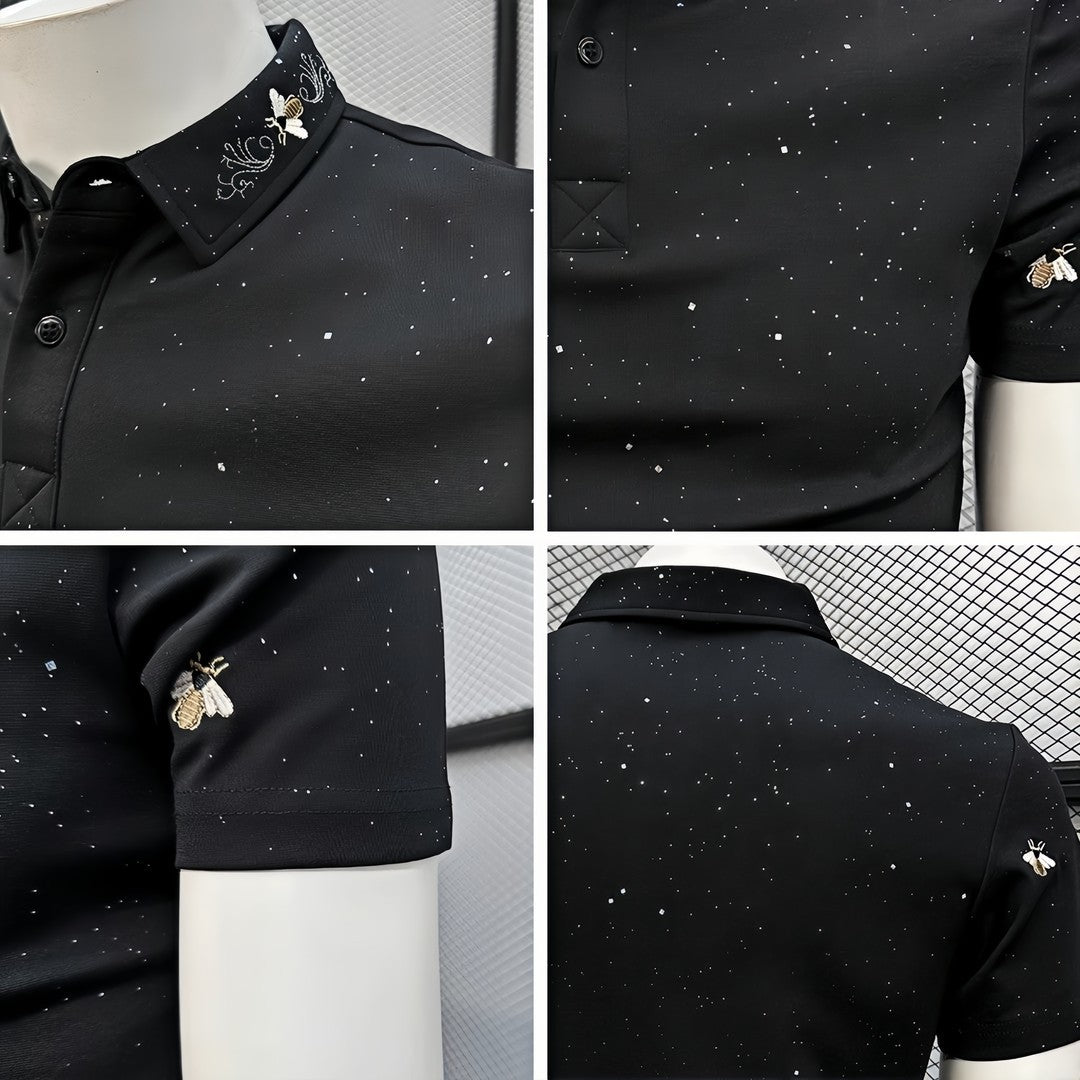 Men's Rhinestone Embroidered Polo Collar T-shirt