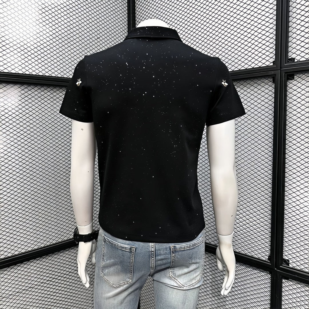 Men's Rhinestone Embroidered Polo Collar T-shirt