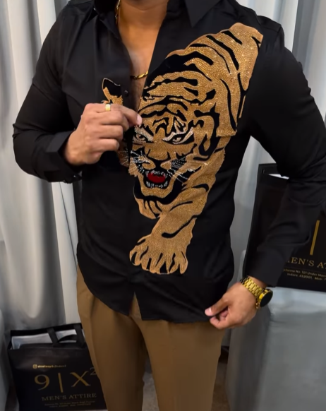Tiger Rhinestone Men's Shirt