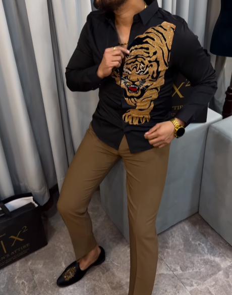 Tiger Rhinestone Men's Shirt