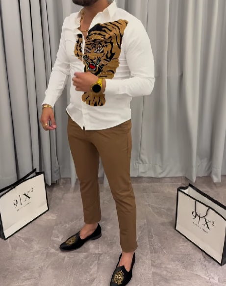 Tiger Rhinestone Men's Shirt