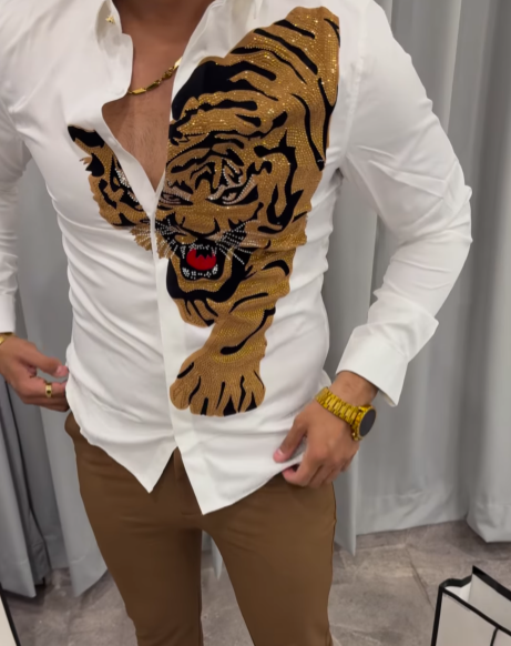 Tiger Rhinestone Men's Shirt
