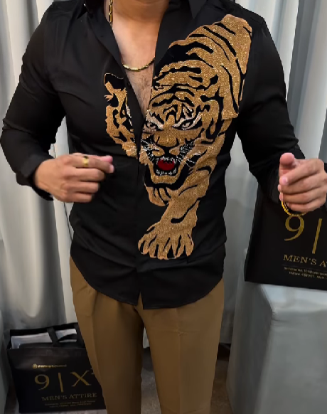 Tiger Rhinestone Men's Shirt