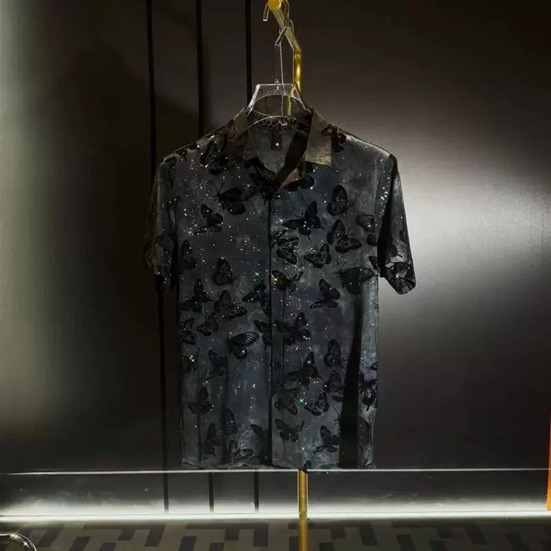 Butterfly Sparkling Rhinestone Short Sleeve Shirt