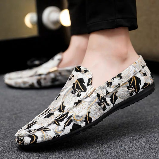 Men's Embroidered Flower Slip-On Shoes