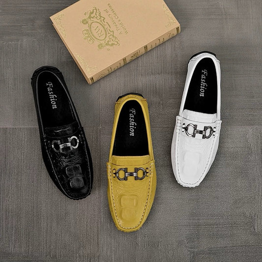 Men's Crocodile-Textured Slip-On Loafers