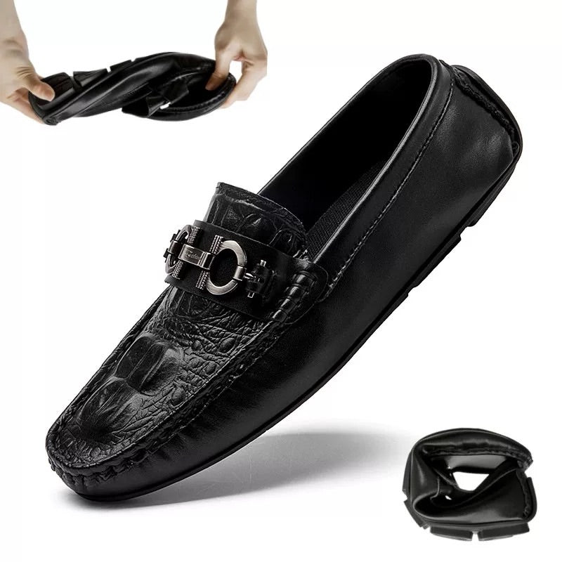 Men's Crocodile-Textured Slip-On Loafers
