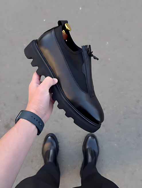 Men's Textured Zipper Leather Shoes