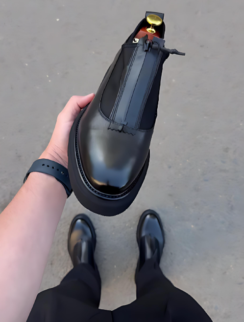 Men's Textured Zipper Leather Shoes