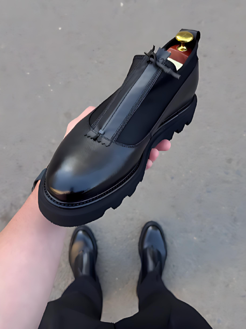 Men's Textured Zipper Leather Shoes