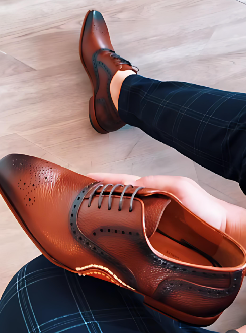 Men's Brown Textured Leather Shoes