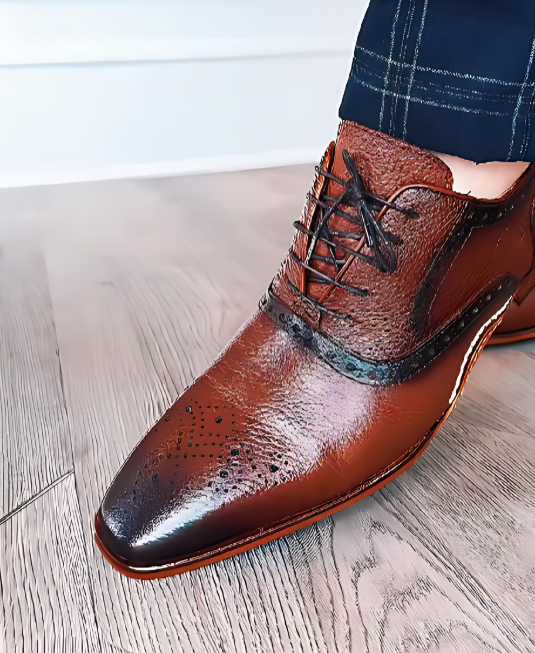 Men's Brown Textured Leather Shoes