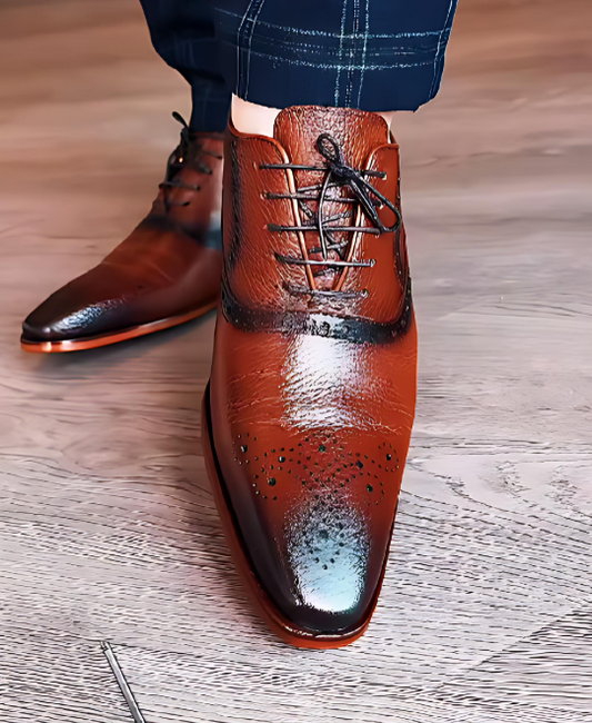 Men's Brown Textured Leather Shoes