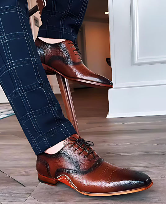 Men's Brown Textured Leather Shoes