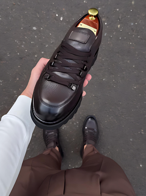 Brown Lace-Up Comfortable Leather Shoes