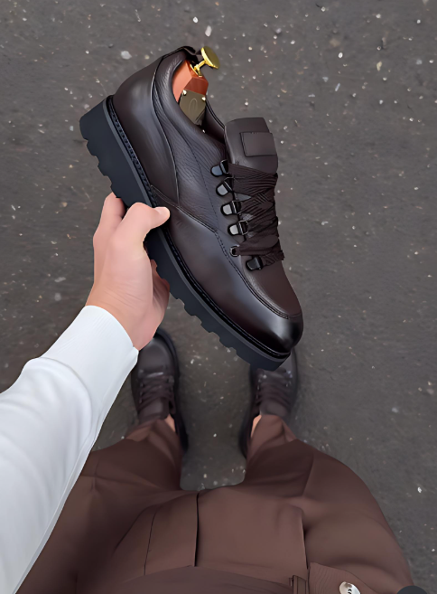 Brown Lace-Up Comfortable Leather Shoes