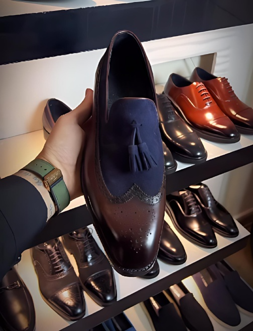 Men's Blue Tassel Leather Shoes