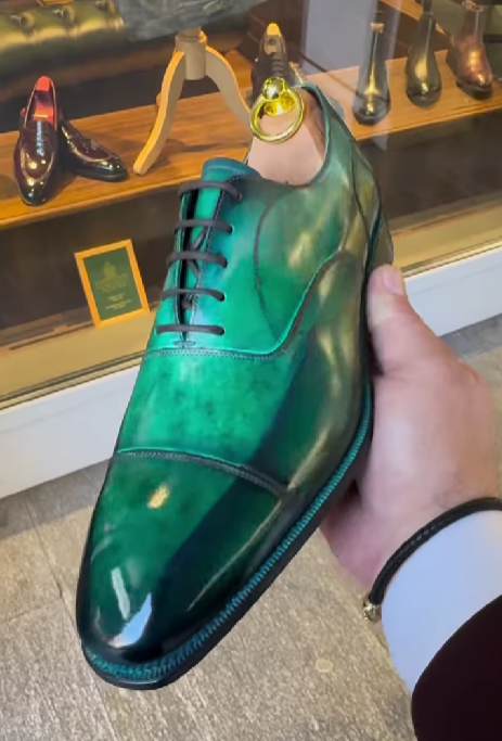 Green Hand-Polished Leather Shoes