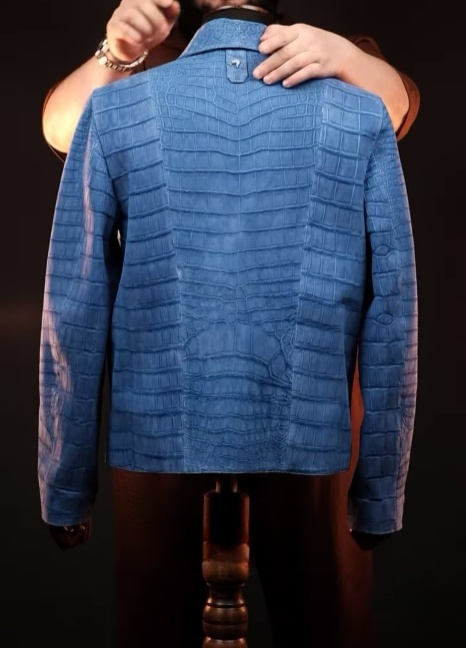 Blue Textured Leather Jacket