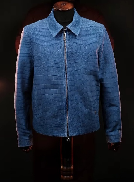 Blue Textured Leather Jacket