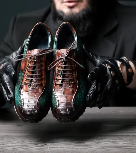 Contrast Color Textured Leather Shoes