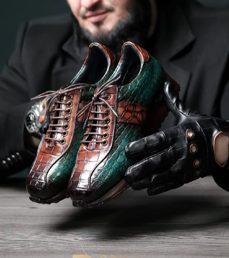 Contrast Color Textured Leather Shoes