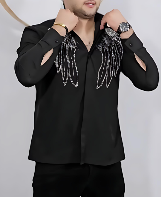 Black Sparkling Rhinestone Men's Shirt