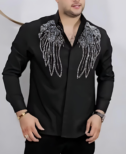 Black Sparkling Rhinestone Men's Shirt