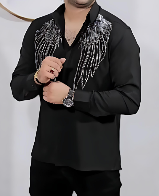 Black Sparkling Rhinestone Men's Shirt