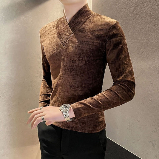 Men's Velvet Long-Sleeved Shirt