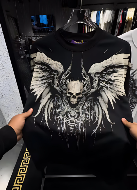 Skull Rhinestone Long-Sleeved Shirt