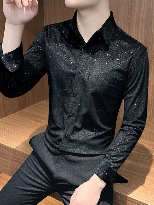 Men's Velvet Sparkling Rhinestone Shirt