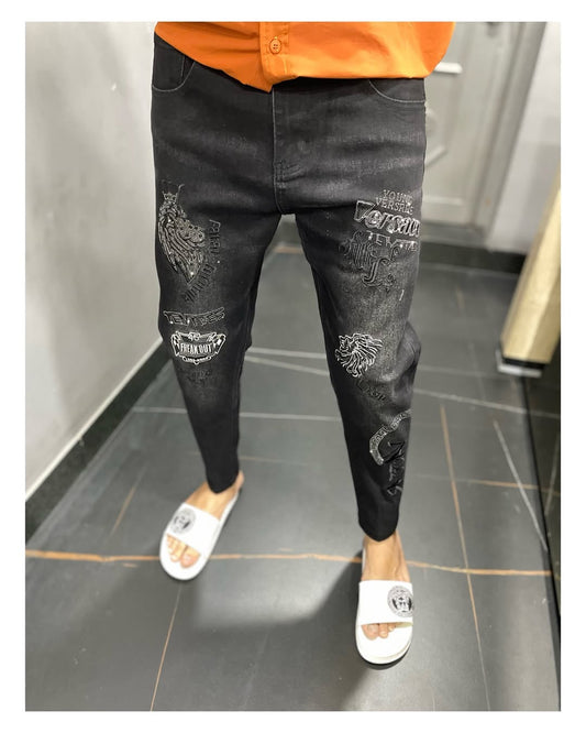 Men's Gray Jeans With Rhinestones