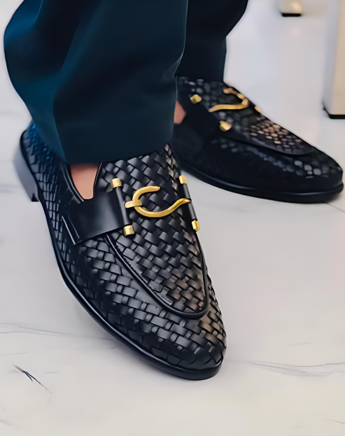Men's Slip-On Woven Leather Shoes