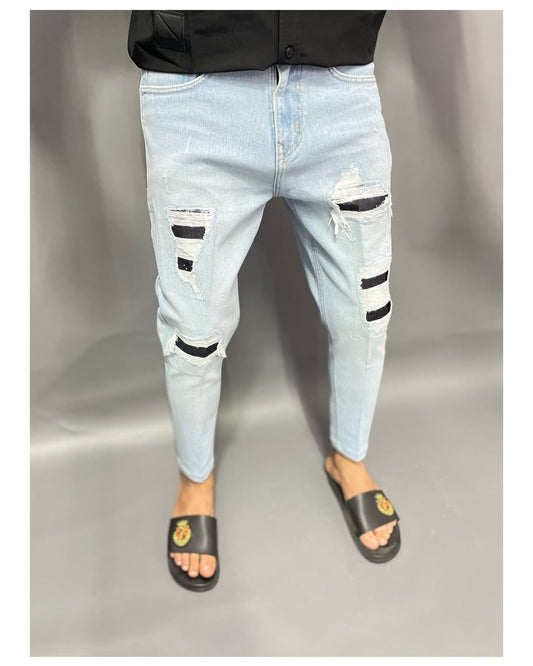 Men's Light-Colored Ripped Jeans