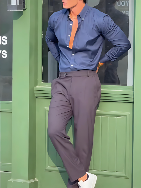 Solid Color Men's Textured Shirt