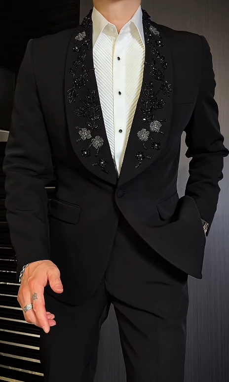 Men's Luxury 3D Embroidered Beaded Suit Jacket