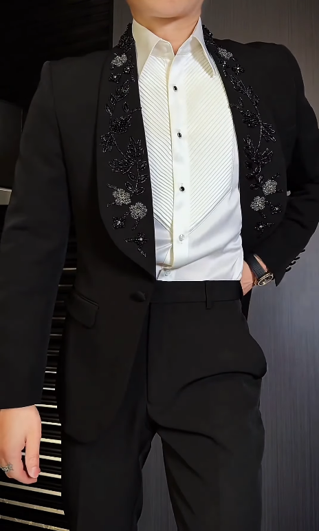 Men's Luxury 3D Embroidered Beaded Suit Jacket