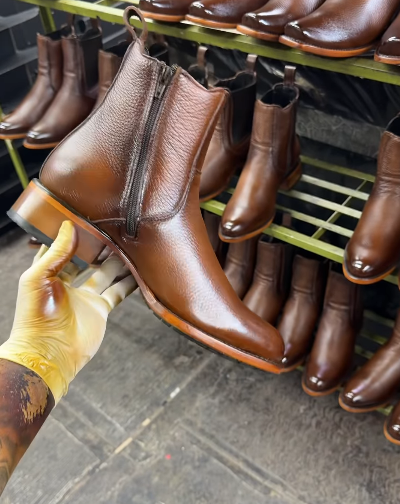 Brown Leather Zip-Up Men's Boots