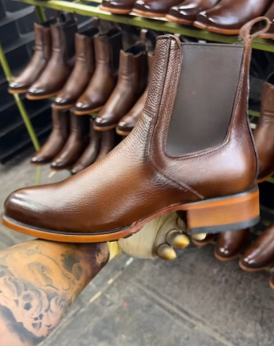 Brown Leather Zip-Up Men's Boots