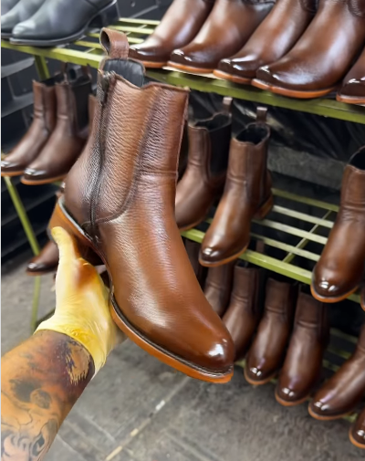 Brown Leather Zip-Up Men's Boots