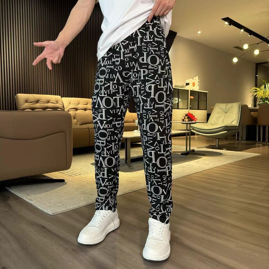 Men's Black Letter Print Pants