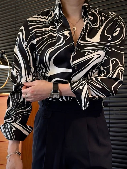 Men's Striped Print Long-Sleeved Shirt